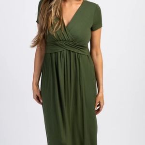 PinkBlush Olive Draped Maternity Maxi Dress